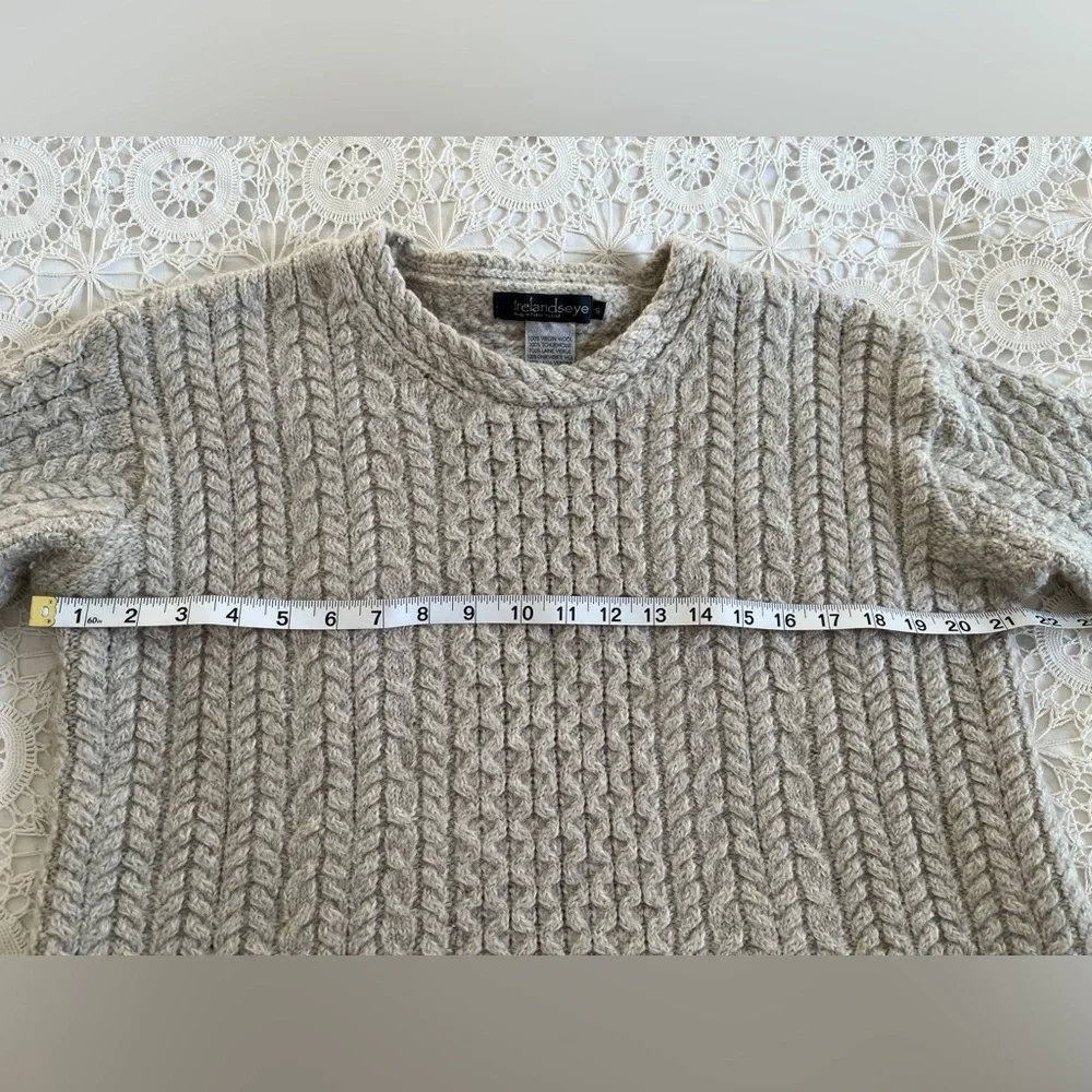 Irelandseye knit gray virgin wool fisherman crewneck sweater - Picture 3 of 5